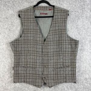Paulo Solari Vest Waistcoat Mens 3XL Gray Plaid Wool Blend‎ Preppy Hipster